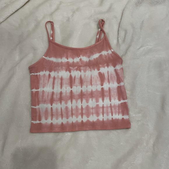 American Eagle Pink and White Tie Dye Cropped Tank Top - Picture 1 of 3